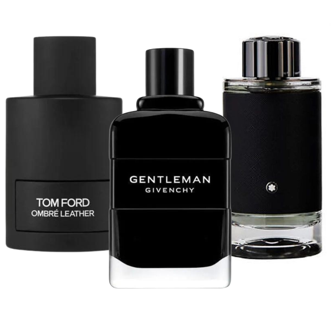Combo Black Friday com 3 perfumes: Tom Ford Ombre Leather, Givenchy Gentleman e Montblanc Explorer - 100ml