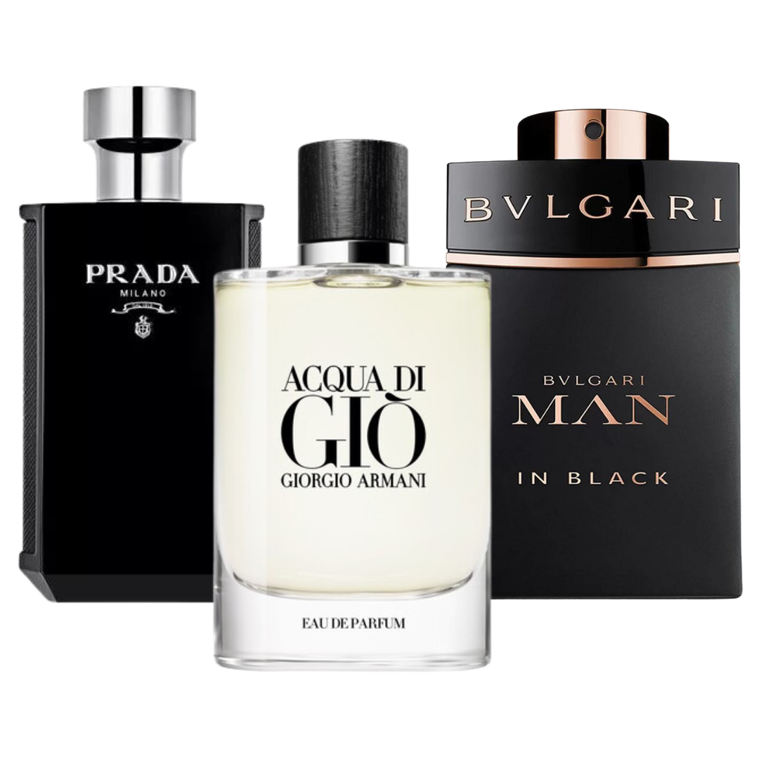 BLACK FRIDAY Combo de 3 Perfumes: Bvlgari In Black, Giorgio Armani Acqua Di Gio e L'Homme Prada Intense - 100ml