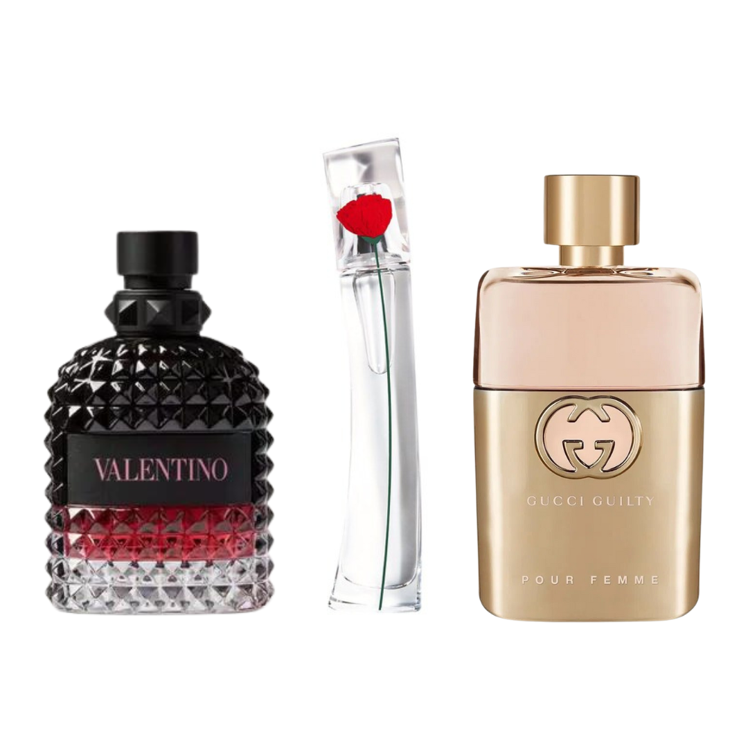 BLACK FRIDAY Combo com 3 perfumes: Gucci Guilty, Valentino Intense e Flower By Kenzo - 100ml